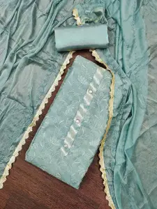 Peachmode Floral Embroidered Beads And Stones Chanderi Silk Unstitched Dress Material