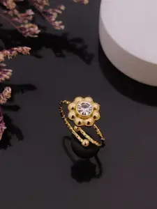 ANJNI CREATION Gold-Plated Cubic Zirconia Studded Finger Ring