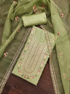 PeachMode Green Floral Embroidered Unstitched Dress Material