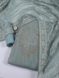 Meena Bazaar Floral Embroidered Zari Art Silk Unstitched Dress Material