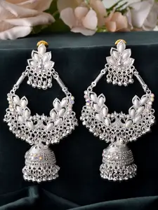 Sangria Stainless Steel Pearls Studded Oxidised Jhumkas