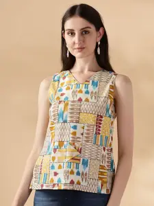 Anouk Geometric Printed V-Neck Pure Cotton Kurti