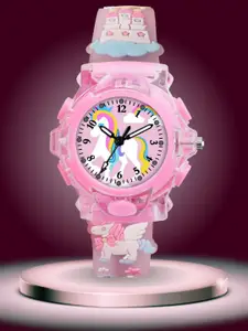 ON TIME OCTUS Girl Round Printed Dial & Straps Analogue Watch KD-136 PINK UNICORN