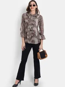 Sangria Women Animal Print Ruffled Top
