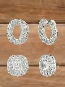 ATIBELLE Set of 2 Silver Plated Contemporary Cubic Zirconia Studded