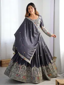 SHOPGARB Embroidered Semi-Stitched Lehenga & Unstitched Blouse With Dupatta