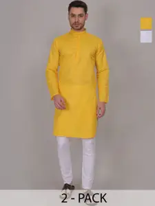 4u Fashion Selection Of 2 Geometric Woven Design Mandarin Collar Straight Kurtas