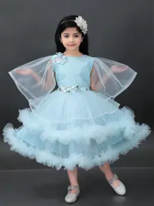PN Fashion Girls Cape Sleeve Net Fit & Flare Dress