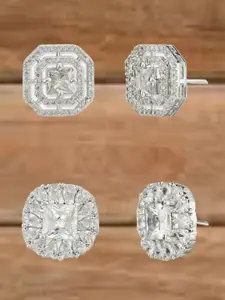 ATIBELLE Set of 2 Silver Plated Contemporary Cubic Zirconia Studded