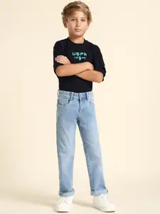 U.S. Polo Assn. Kids Boys Relaxed Fit Mid-Rise Light Fade Stretchable Jeans