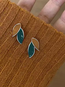 KRENOZ Silver-Plated Antique Leaf Shaped Studded