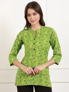 True Shape Floral Printed Mandarin Collar Short Kurti