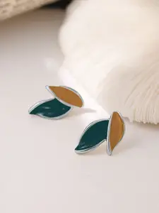 VAGHBHATT Silver- Plated Antique Leaf Shaped Studs