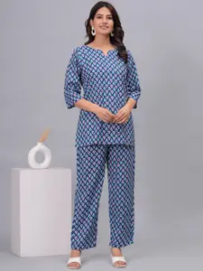 ROOPWATI FASHION Printed Pure Cotton Round Neck Top With Trousers Co-Ords