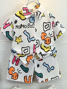 purple sky Boys Geometric Printed Short Sleeves Shirt With Short