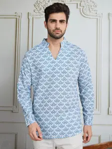 House of Pataudi Men Ethnic Motifs Printed Mandarin Collar Cotton Straight Kurta