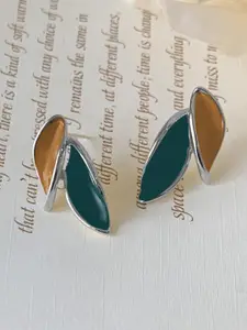 VAGHBHATT Silver-Plated Antique Leaf Shaped Studs