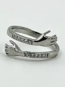 Satlaa 925 Pure Real Sterling Silver Adjustable Cute Hug Finger Ring