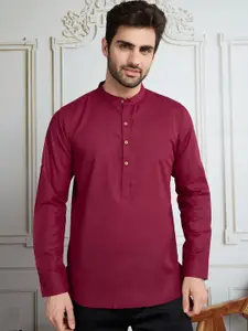 House of Pataudi Men Mandarin Collar Roll Up Sleeves Short Kurta