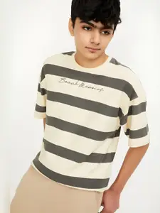 max Boys Striped Round Neck Cotton Relaxed Fit T-shirt