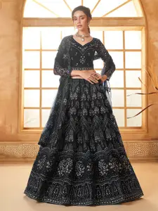 ZAALIMA FASHION Embellished Semi-Stitched Lehenga & Unstitched Blouse With Dupatta