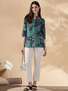 Anouk Geometric Printed Mandarin Collar Pure Cotton Kurti