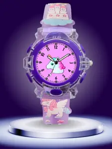 ON TIME OCTUS Girls Printed Dial & Bracelet Style Analogue Watch KD-137 PURPLE UNICORN