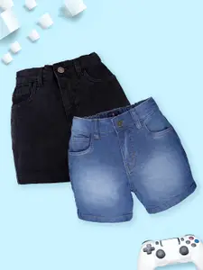 KiddoPanti Boys Pack Of 2 Denim Regular Fit Shorts