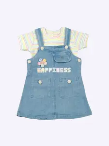 Babys Day Girls Printed Cotton Dungaree With T-Shirt