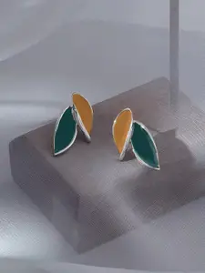 VAGHBHATT Silver-Plated Antique Leaf Shaped Studs