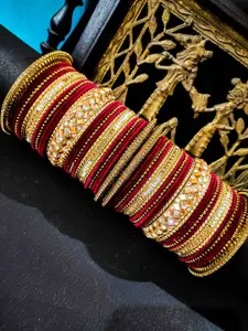 RIJOLI Set Of 54 Gold-Plated Crsytal Gemstone Studded kada Bangles