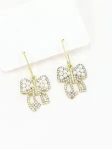 VAGHBHATT Gold-Plated Rhinestone Studded Antique Geometric shape Drop Earrings