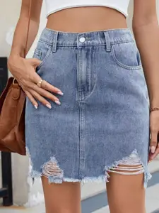 bebe Self-Design Denim Mini Skirt