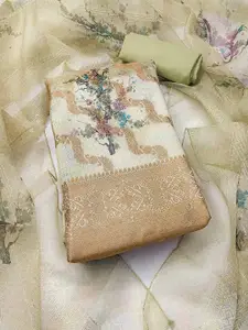 Peachmode Floral Woven Design Zari Organza Unstitched Dress Material