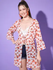 BUY NEW TREND Butterfly Printed Tie-Up Georgette Shrug