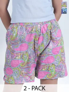 GAB Women Pack Of 2 Printed Regular Fit High-Rise Cotton Shorts