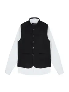CHARCHIT Boys Black Plain Full Sleeved Shirt And Nehru Jacket