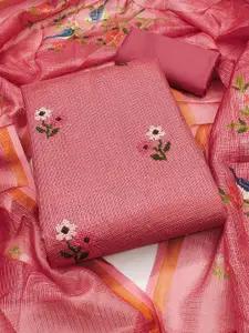 Peachmode Floral Embroidered Thread Work Unstitched Dress Material