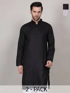 4u Fashion Men Pack Of 2 Woven Design Mandarin Collar Kurta