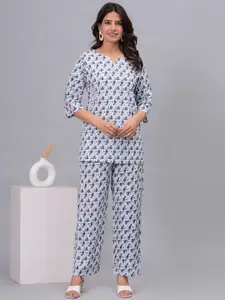 ROOPWATI FASHION Printed Pure Cotton Round Neck Top With Trousers Co-Ords