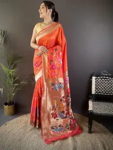 LeeliPeeri Designer Woven Design Zari Work Pure Silk Ready to Wear Paithani Saree