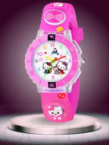 ON TIME OCTUS Girls Printed Dial & Straps Analogue Watch KD-117 PINK KITTY
