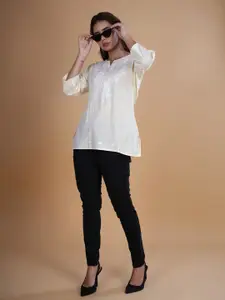 DESIGNER DHAAGE Floral Embroidered Notch Neck Pure Cotton Short Kurti