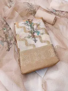 Peachmode Floral Woven Design Zari Organza Unstitched Dress Material