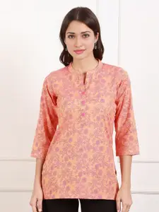 True Shape Floral Printed Mandarin Collar Short Kurti