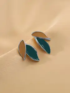 VAGHBHATT Silver-Plated Antique Leaf Shaped Studs