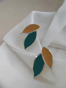 KRENOZ Silver-Plated Antique Leaf Shaped Studded