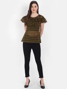 Sangria Women Printed Flared Sleeves Ruffled Top