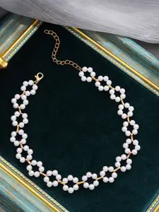 DressBerry White Gold-Plated Artificial Beads Beaded Necklace