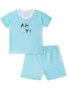 FASHION GRAB Girls Striped Pure Cotton T-shirt with Shorts